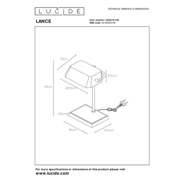 LANCE Desk lamp E27/40W Black/Satin Brass