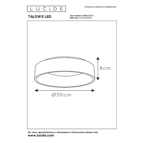 TALOWE LED Ceiling Light Ø30cm 80W 3000K White