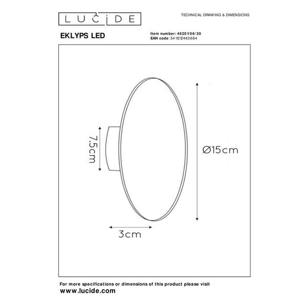 EKLYPS LED Wall Light Ø15cm 6W 360LM 3000K Black