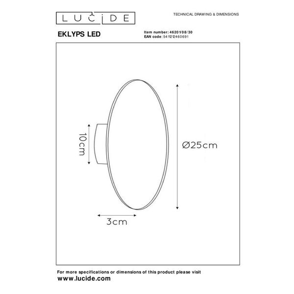 EKLYPS LED Wall Light Ø25cm 8W 480LM 3000K Black