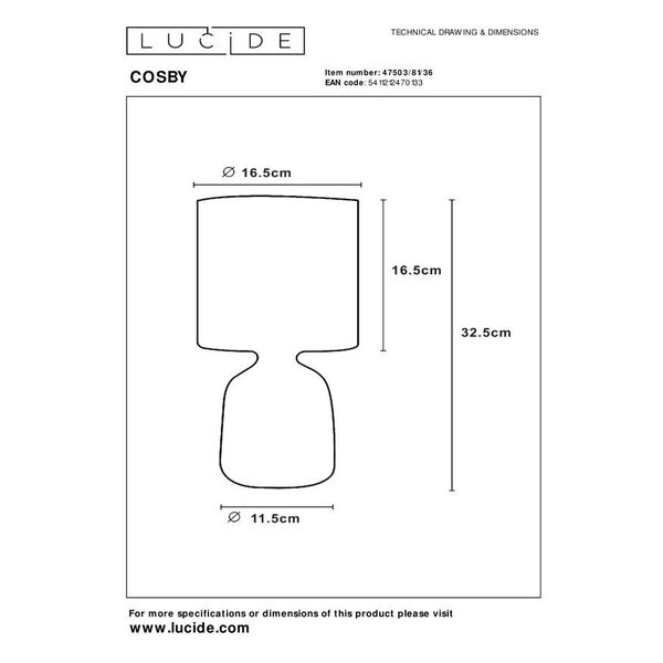 COSBY Table Lamp E14 H32.5cm Grey