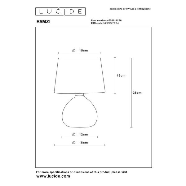 RAMZI Table Lamp E14 H26cm Grey