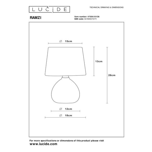 RAMZI Table Lamp E14 H26cm Cream