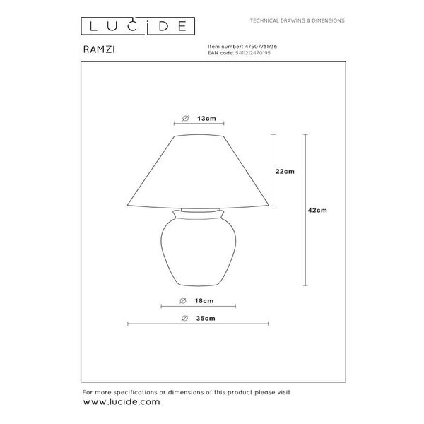 RAMZI Table Lamp E27 H42cm Grey