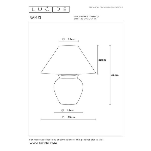 RAMZI Table Lamp E27 H42cm Cream