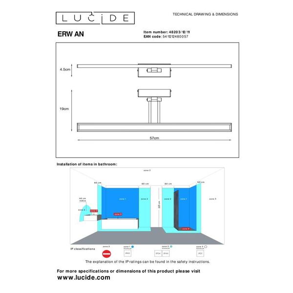 ERWAN Wall Light LED 12W L57cm 466LM 3000K