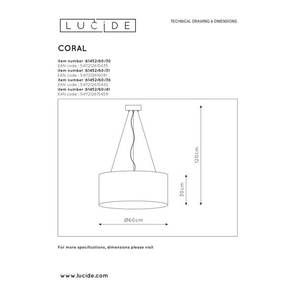 CORAL Pendant Cotton E27 D60/H30 Grey