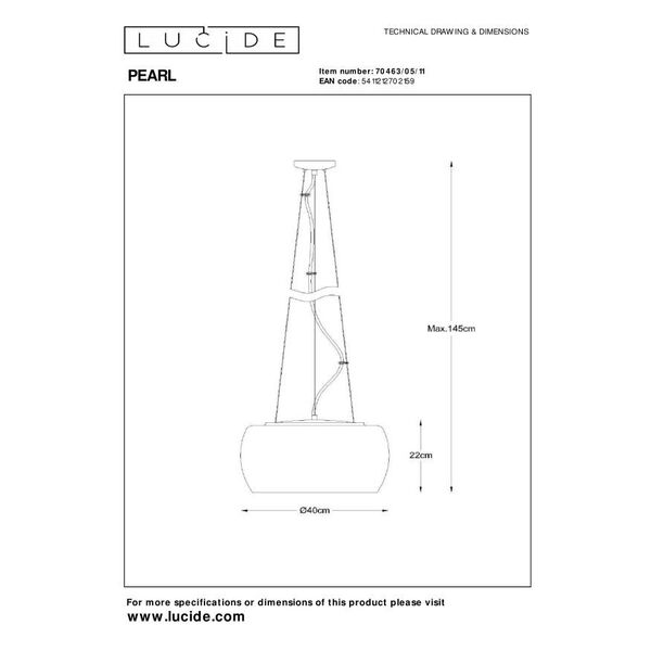 PEARL Pendant H21 D40cm 5xG9/4W excl