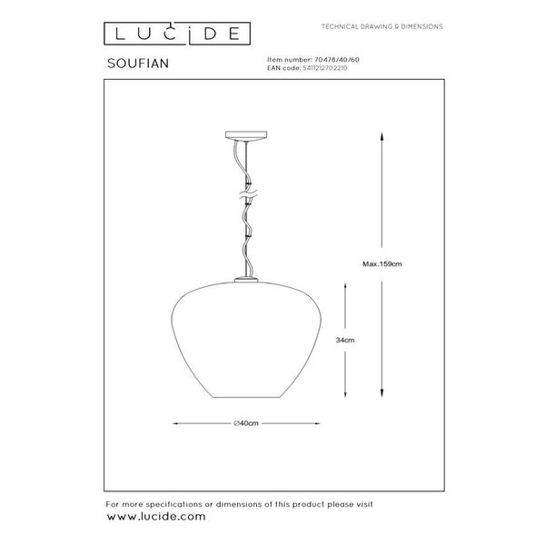 SOUFIAN Pendant 1x E27 H159cm D40cm Clear Glass