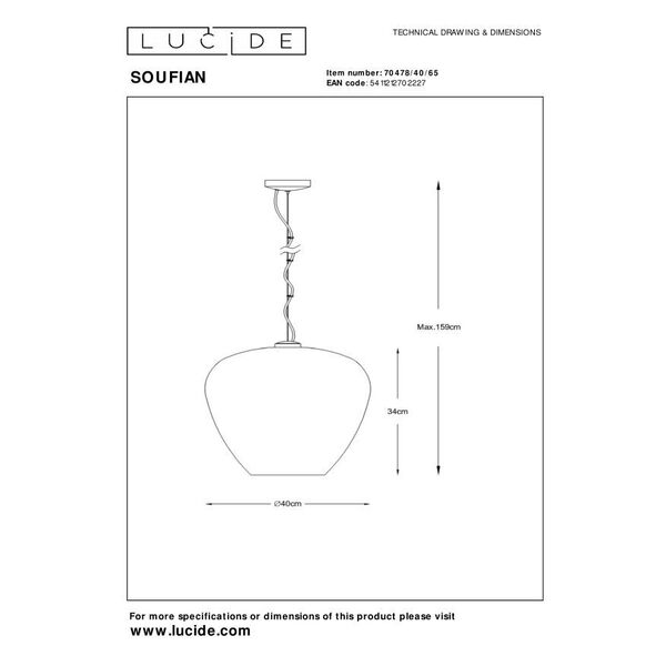 SOUFIAN Pendant 1x E27 H159cm D40cm Smoke