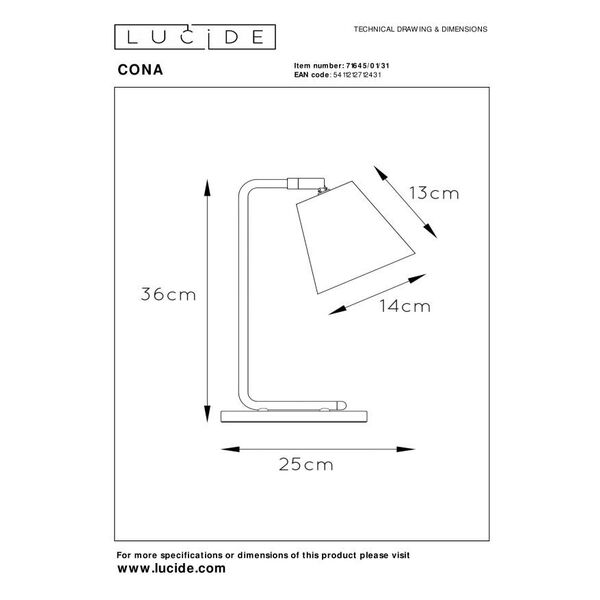 CONA Table Lamp E14 L10 W19 H36cm White