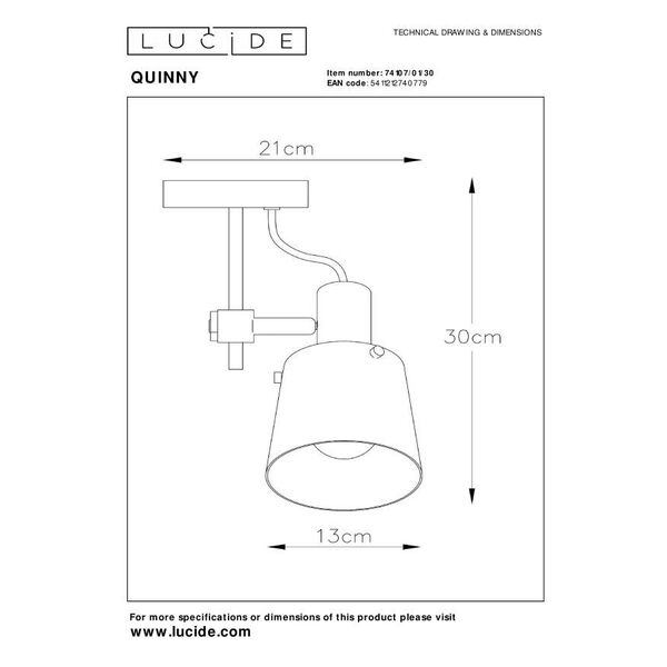 QUINNY Ceiling spot Light E27/40W H17.5cm Black