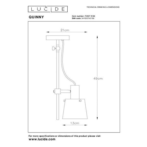 QUINNY Ceiling spot Light E27/40W H 50cm Black