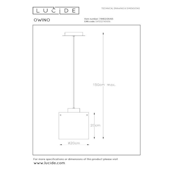 OWINO Pendant 1x GU10 LED Ø 20cm Black/Smoke Glass