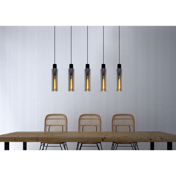 ORLANDO Pendant 5xE27/60W Black/Smoke Glass