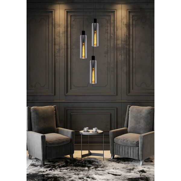 ORLANDO Pendant 3xE27/60W Black/Smoke Glass