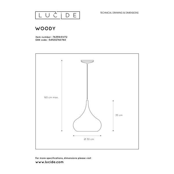 WOODY Pendant E27 D30 H35cm Dark Wood