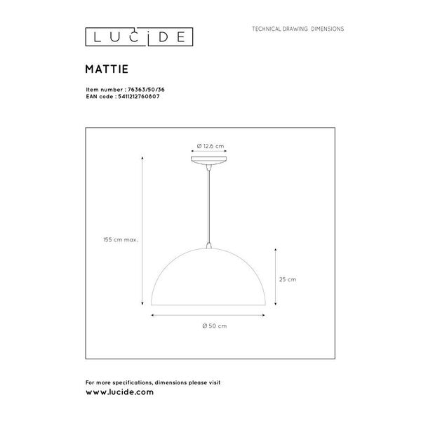 MATTIE Pendant E27 D50 H135cm Grey