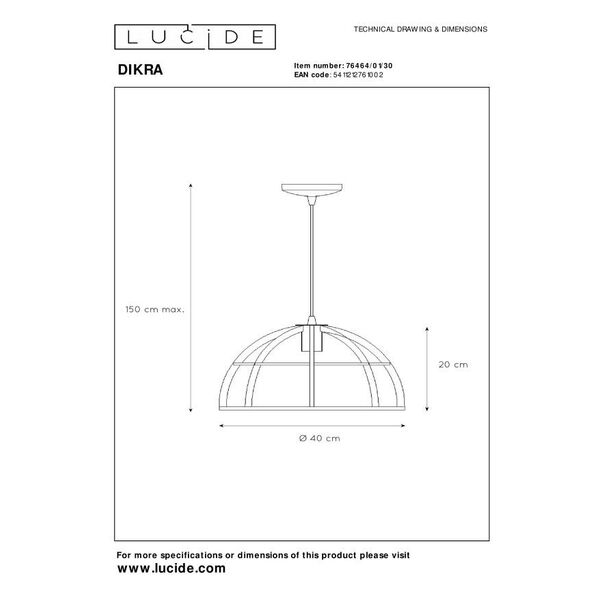 DIKRA Pendant E27 60W Ø40cm Black