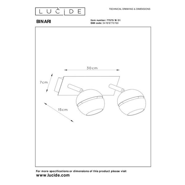 BINARI Spot LED 2x 5W 2700K  L30 W10 H14.5cm White