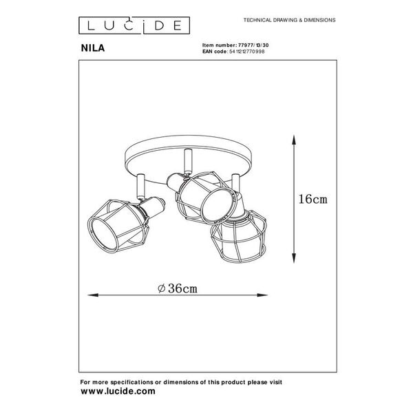 NILA Ceiling spotlight 3x E14/25W Black/Smoke glas