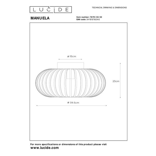 MANUELA Ceiling Light 1xE27 Ø40cm Black