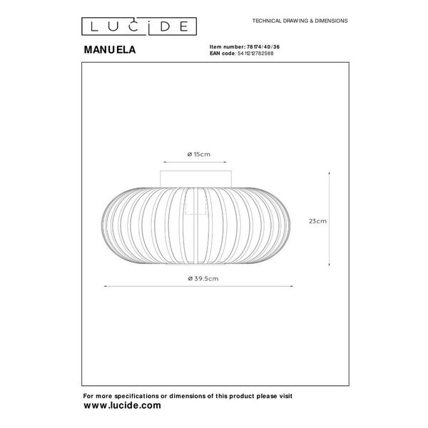 MANUELA Ceiling Light 1xE27 Ø40cm Grey