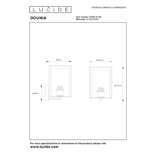 DOUNIA Wall light E27/40W Matt Black/Smoke glass