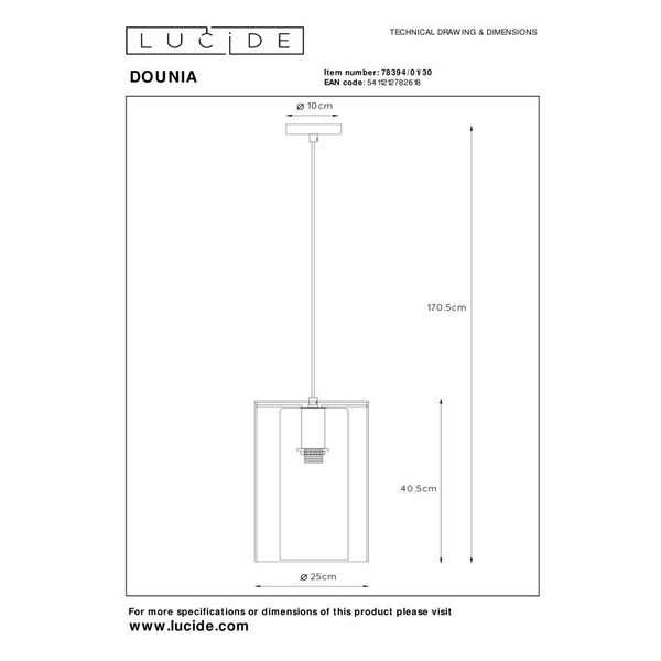 DOUNIA Pendant E27/40W Matt Black/Smoke glass