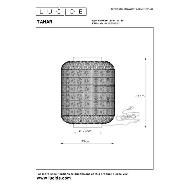 TAHAR Table Lamp E27 Ø39cm H64cm Black