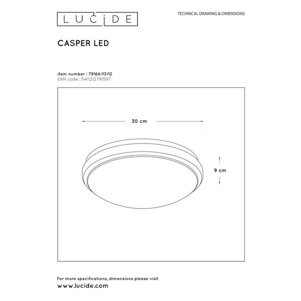 CASPER I Ceiling Light LED 12W 3000K IP44 D29,5c