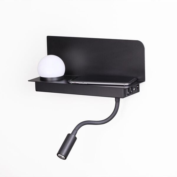 Настенный светильник SMART SHELF [с USB и беспр зарядкой черный/металл  LED 3W+3W ]