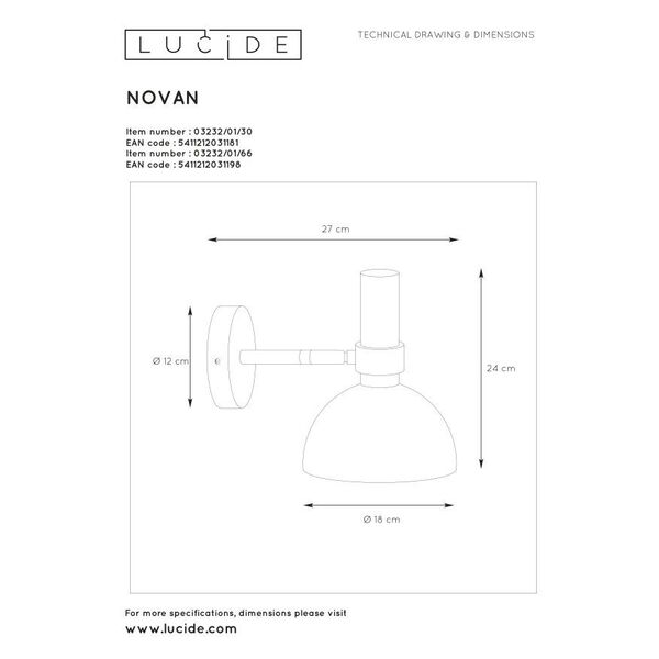 NOVAN Wall Light E27/40W Black/Brass