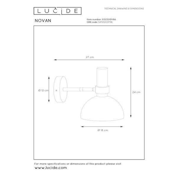 NOVAN Wall Light E27/40W Pink/Brass