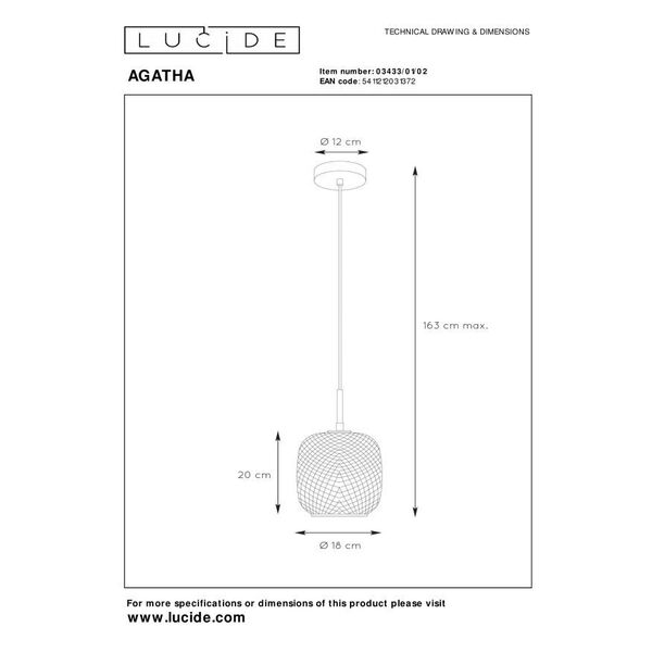 AGATHA Pendant 1x E27/40W Matt Gold / Glass