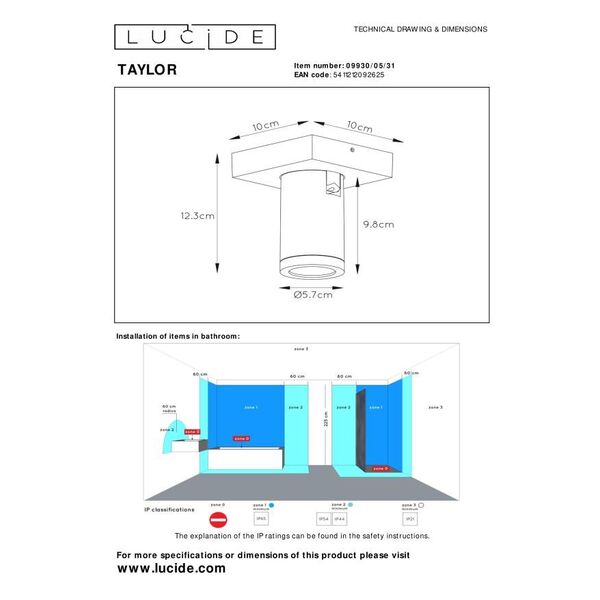 TAYLOR Ceiling Spotlight GU10/5W IP44 DTW  White