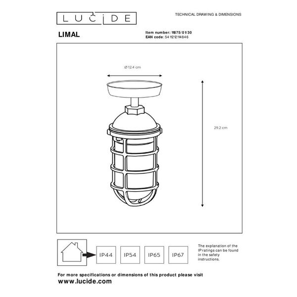 LIMAL Ceiling Light Outside 1xE27/60W Black