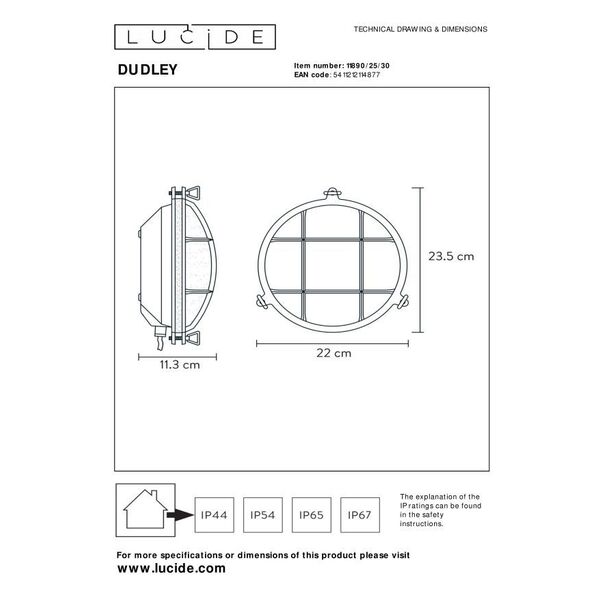 DUDLEY Outside Wall Light Round IP 65 E27/60W Blac