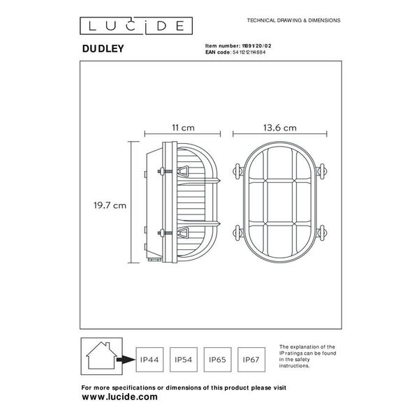 DUDLEY Outside Wall Light Oval IP65 E27/60W Matt