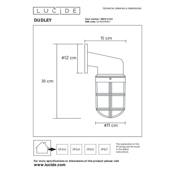 DUDLEY Outside Wall Light Down IP44 E27/60W Mat