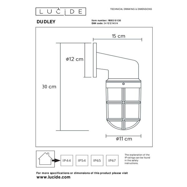 DUDLEY Outside Wall Light Down IP44 E27/60W Black