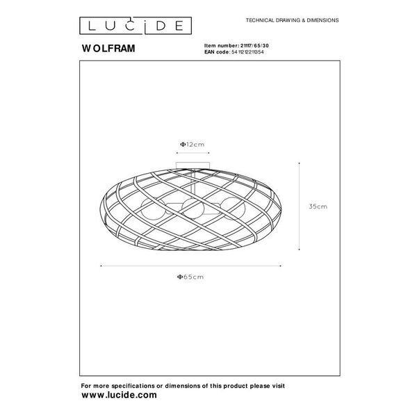 WOLFRAM Ceiling light E27/60W Ø 65cm Black