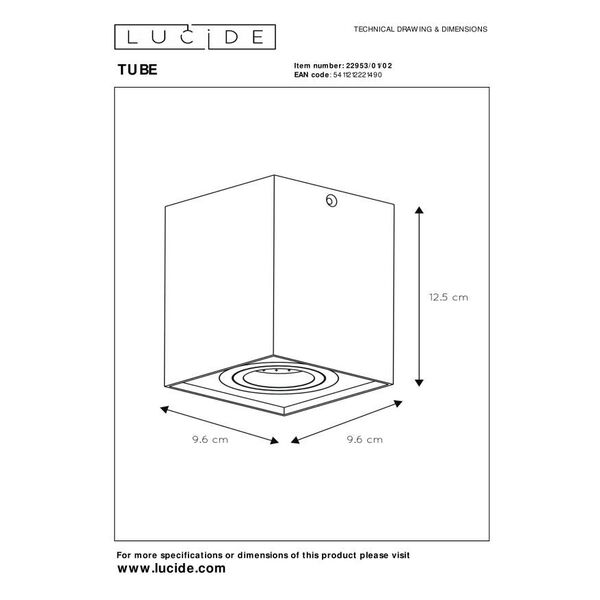 TUBE Spot GU10 built upSquare 9.6/9.6/12.5cm Mat G