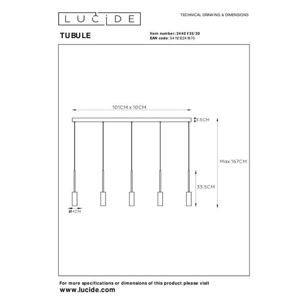 TUBULE  Pendant Led 5x7W 2700K Black