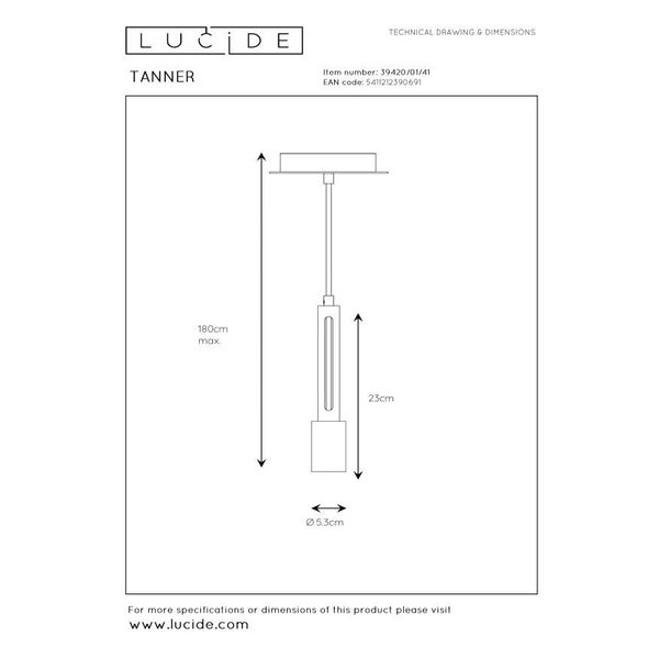 TANNER Pendant 1x E27 60W   Black/concrete