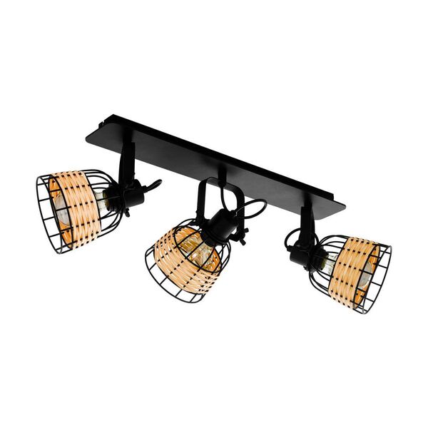 (ПРОМО) 43326 Спот ANWICK 1, 3x40W(E27), сталь, черный/ротанг, натуральный