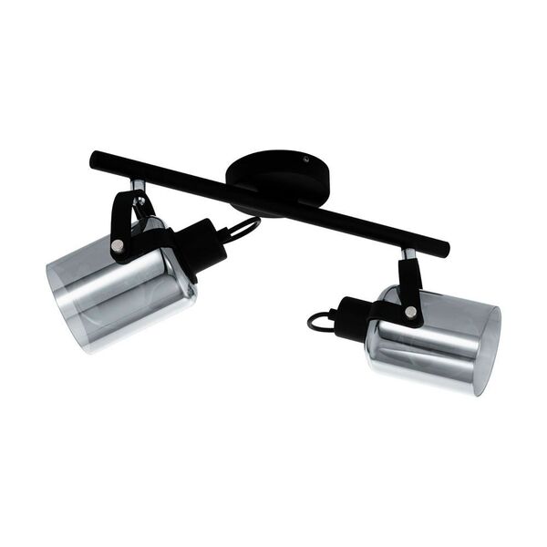 99053 Спот BERREGAS, 2x40W(E27), сталь, черный, хром/стекло с напылением, черный прозрачный