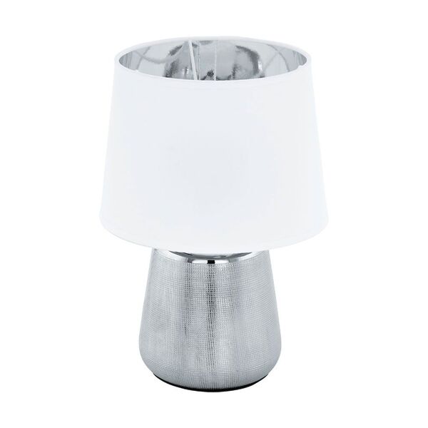Настольная лампа MANALBA 1, 1х40W(E14), Ø200, H300, керамика, серебро/текстиль, белый, серебро