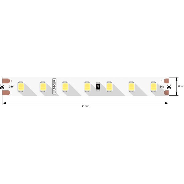 (((Lumker) Лента светодиодная LUMKER, 2835, 98 LED/м, 10 Вт/м, 24В, IP33, Теплый белый (3000K) LK2H9