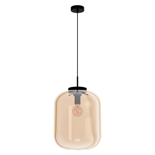 39672 Подвес BULCIAGO, 1x40W(E27), Ø350, H1500, сталь, черный, латунь/стекло с напылением, янтарь